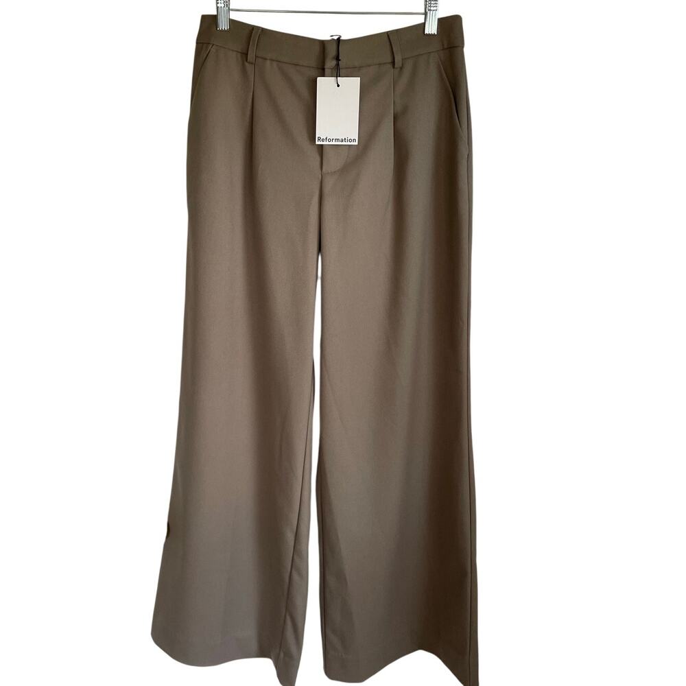 NWT Reformation Ashwin Low Rise Wide Leg Pants Tan Sz 6 Modern Classic Office